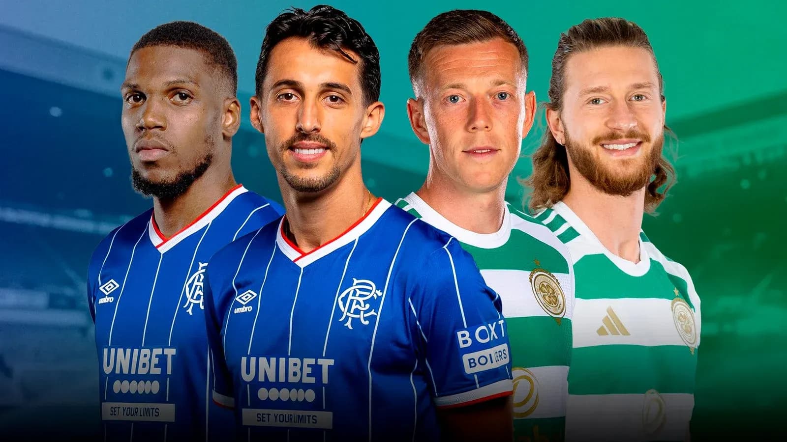 Jugadores de Rangers y Celtic en uniforme