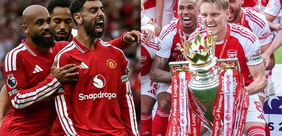 Jugadores de Manchester United y Arsenal celebrando