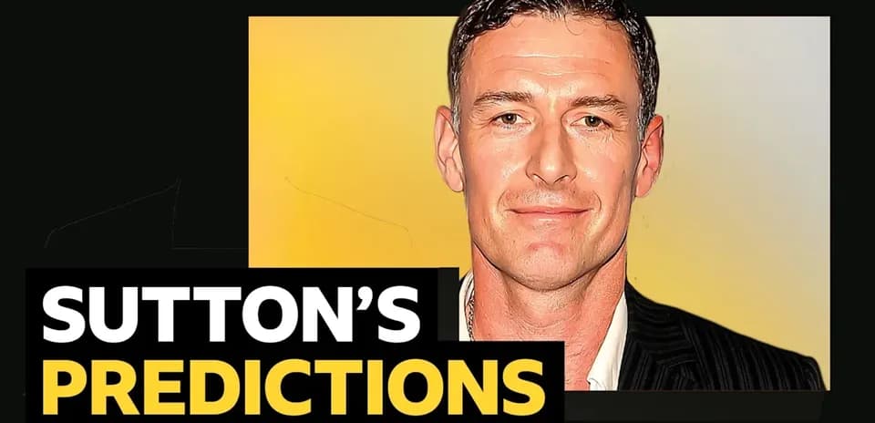 Sutton's predictions graphic with a man smiling