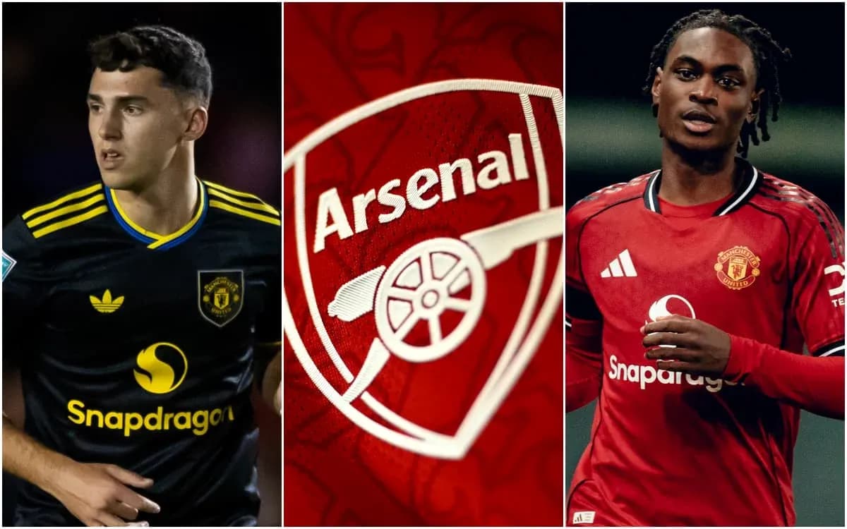 Jugadores de Manchester United y logo de Arsenal
