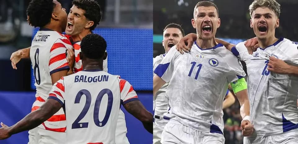Jugadores de EE. UU. y Bosnia celebrando goles