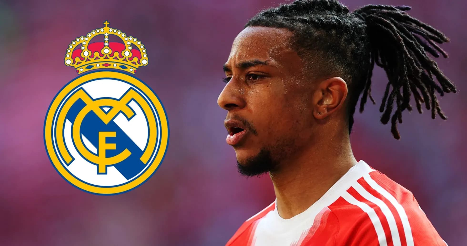 Jugador de fútbol con camiseta roja y logo de Real Madrid