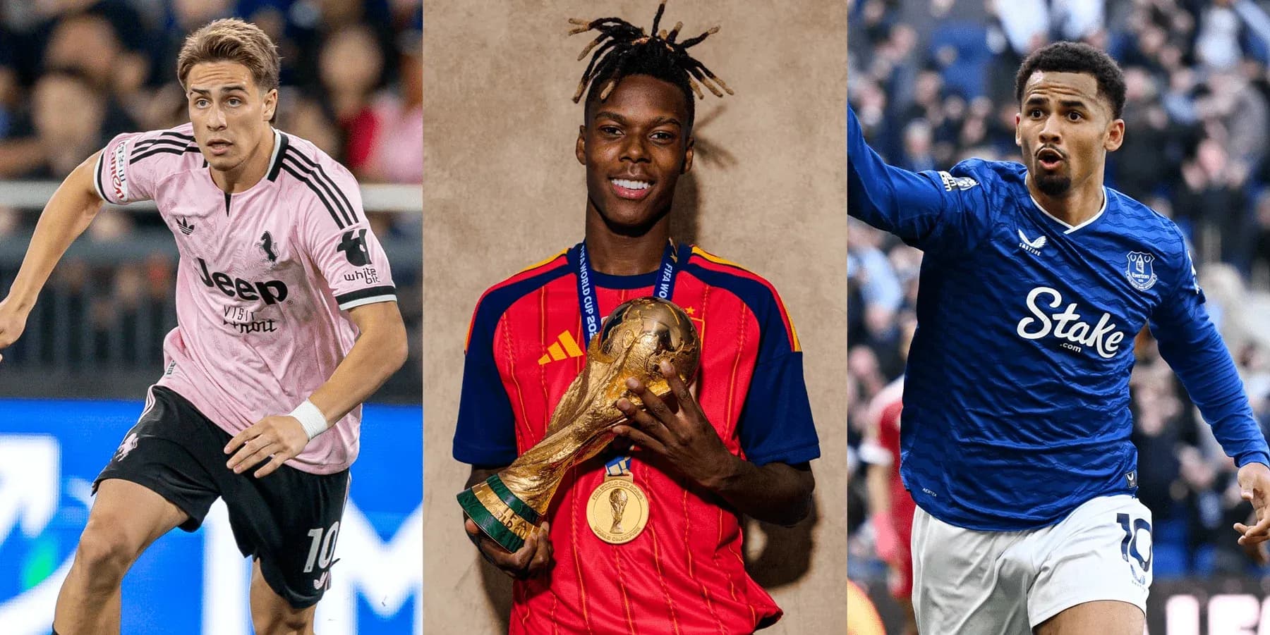 Tres futbolistas en acción y celebrando logros