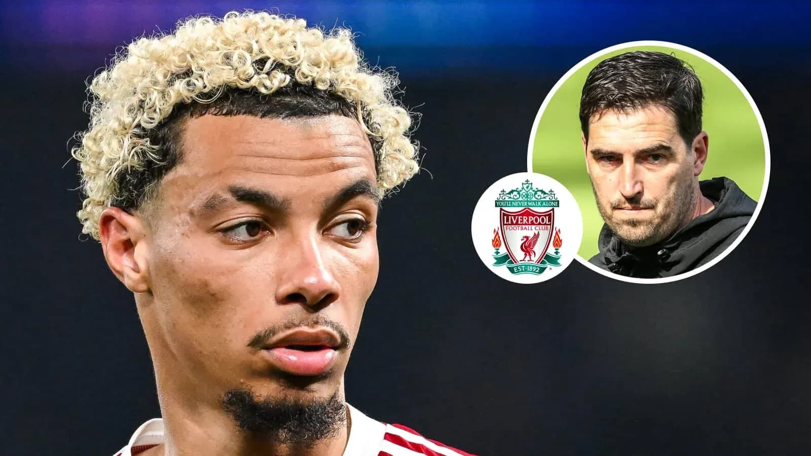 Jugador con cabello rizado y entrenador de Liverpool