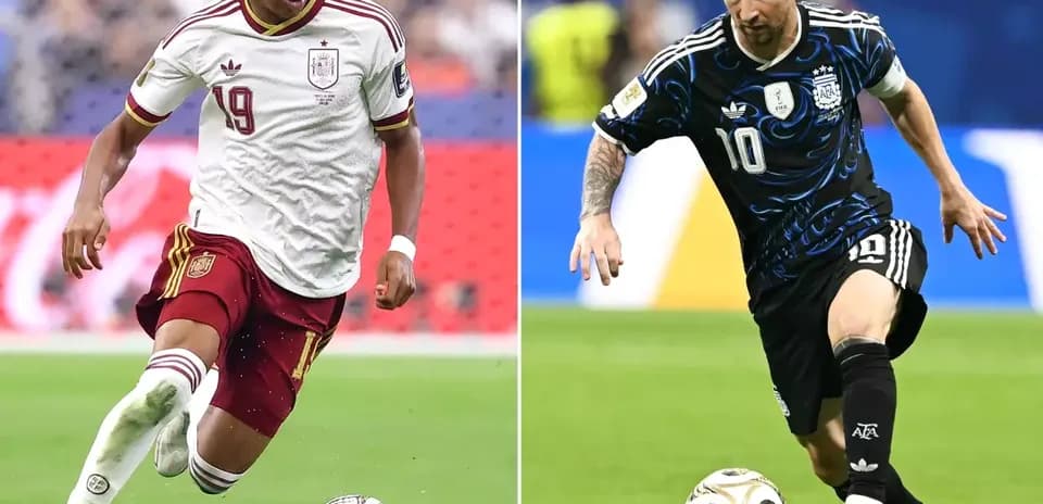 Jugadores de España y Argentina en el partido