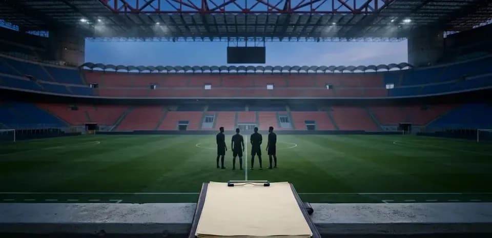 Árbitros discutiendo en un estadio vacío