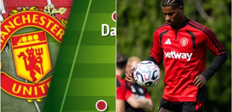 Marcus Rashford entrenando con balón en el campo