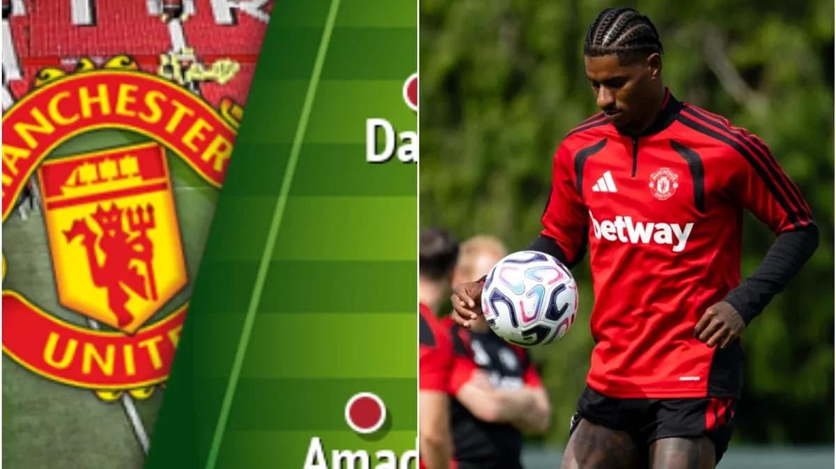 Marcus Rashford entrenando con balón en el campo
