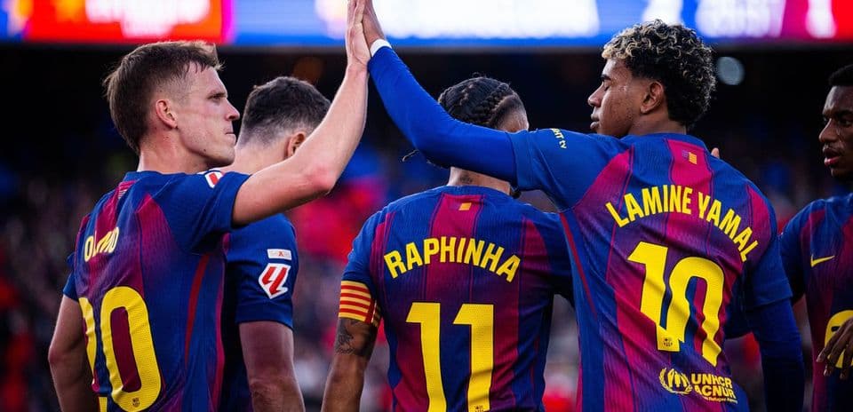 Jugadores del Barcelona celebrando un gol