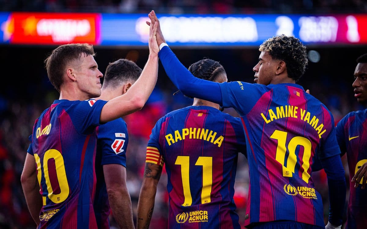 Jugadores del Barcelona celebrando un gol