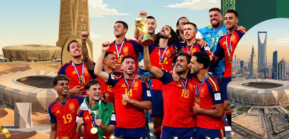Equipo de España celebrando con la Copa del Mundo