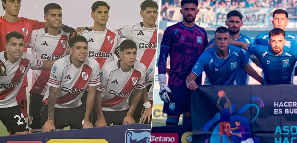 Jugadores de River Plate y Estudiantes posando