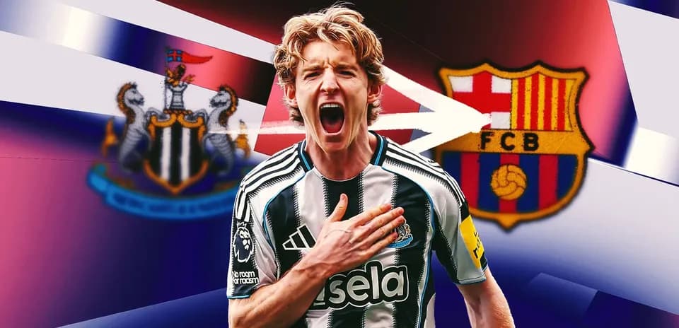 Jugador de Newcastle celebrando frente a escudos de clubes