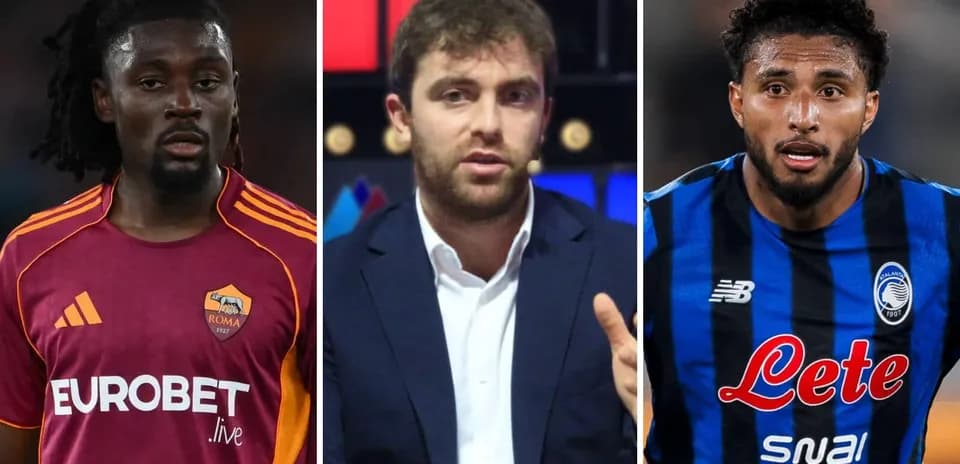 Tres personas: dos futbolistas y un comentarista