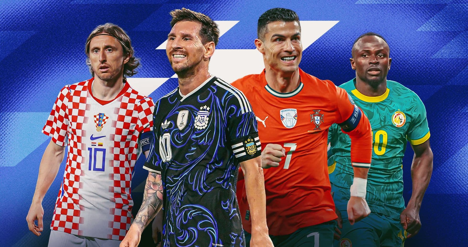 Jugadores destacados de fútbol en fondo azul