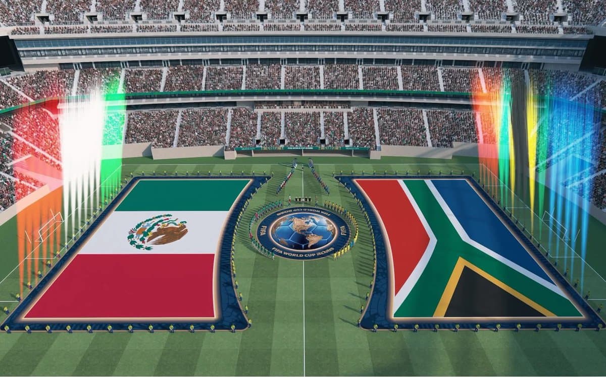 Banderas de México y Sudáfrica en el estadio