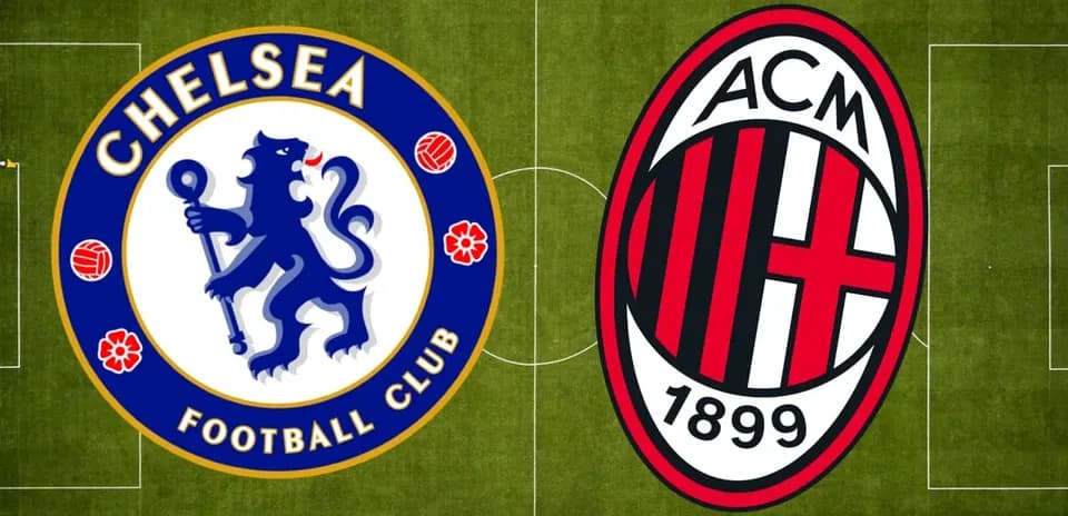 Logos de Chelsea y AC Milan sobre el campo