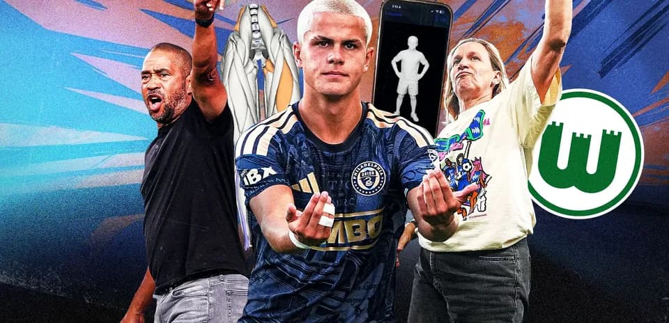 Jugadores y aficionados celebrando en un fondo colorido