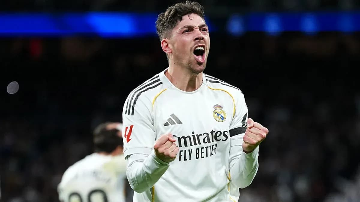 Jugador celebrando un gol de Real Madrid