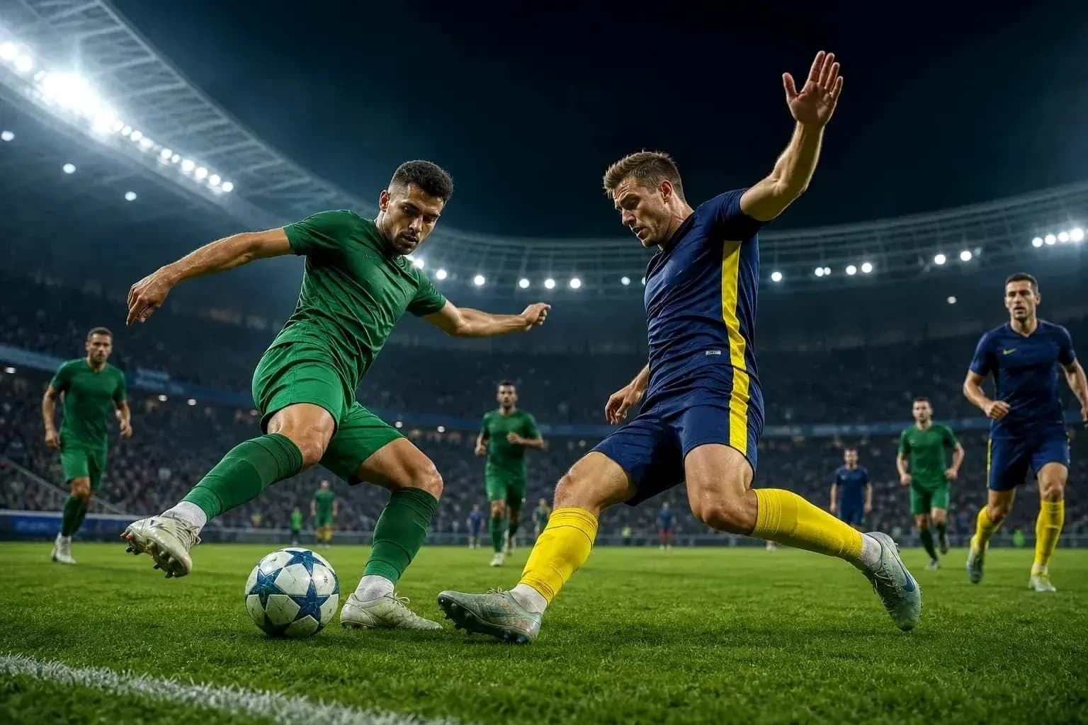 Jugadores de fútbol compitiendo por el balón