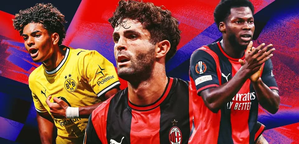 Tres jugadores de fútbol en colores vibrantes de fondo