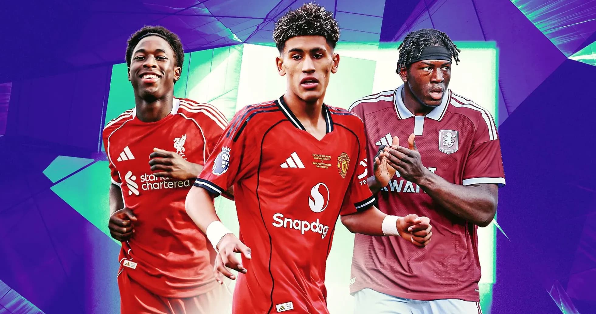 Tres jugadores de fútbol en camisetas de sus equipos