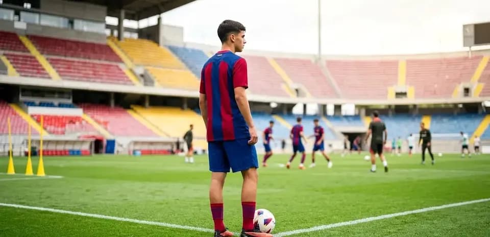 Jugador de Barcelona listo para ejecutar un tiro de esquina