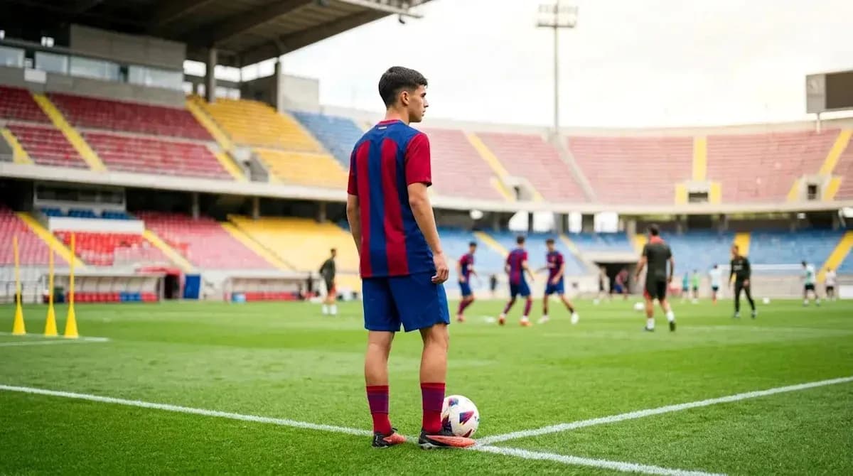 Jugador de Barcelona listo para ejecutar un tiro de esquina