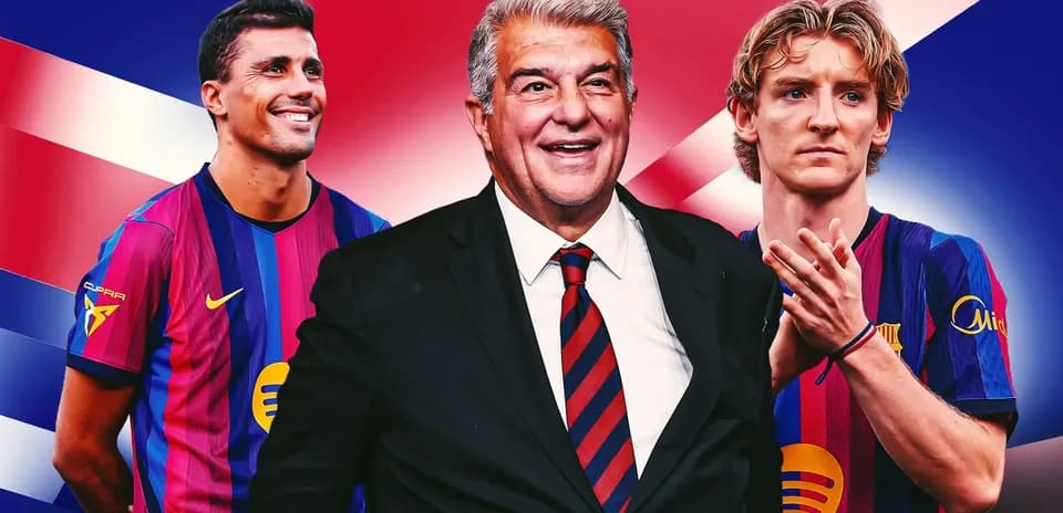 Jugadores del FC Barcelona y presidente en fondo colorido