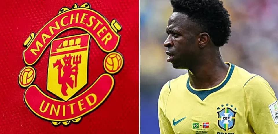 Logotipo de Manchester United y jugador brasileño
