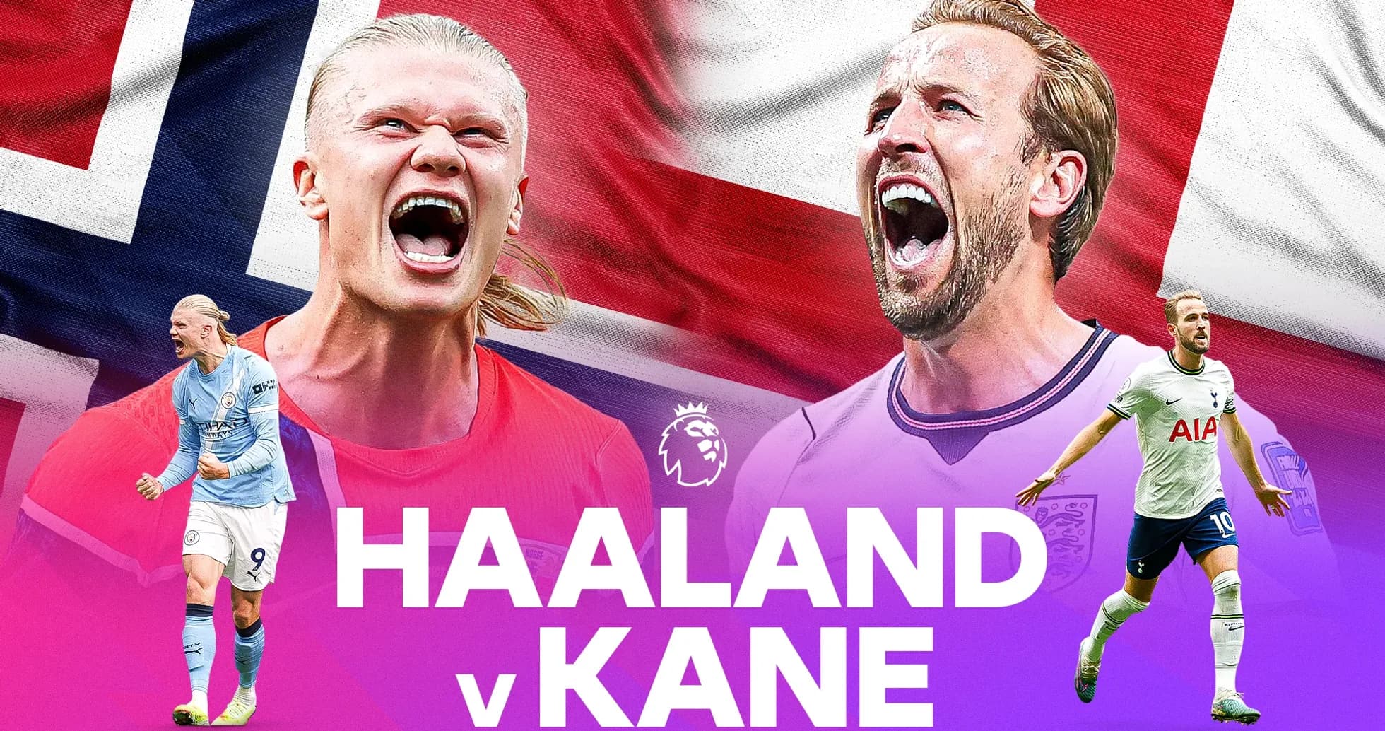 Haaland y Kane enfrentados con banderas de Noruega e Inglaterra