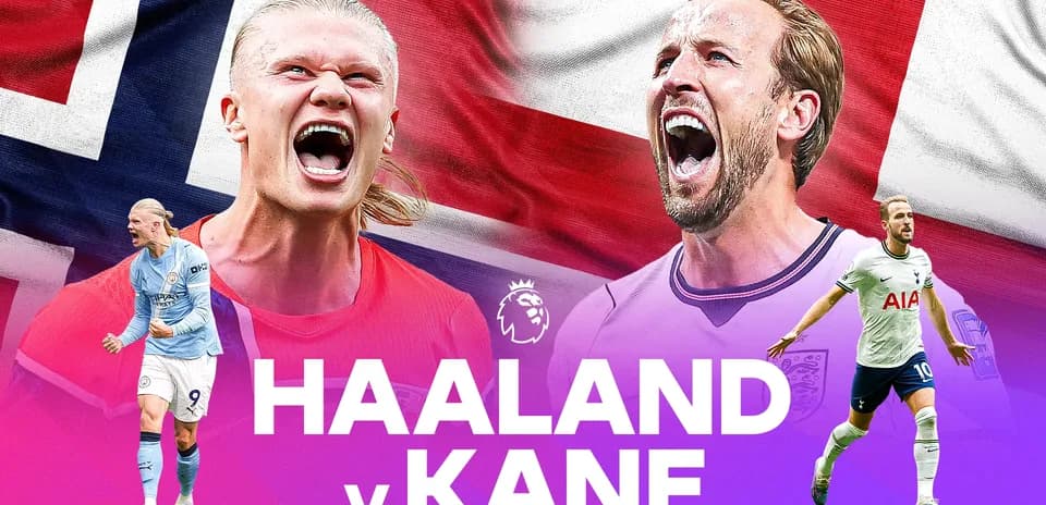 Haaland y Kane enfrentados con banderas de Noruega e Inglaterra