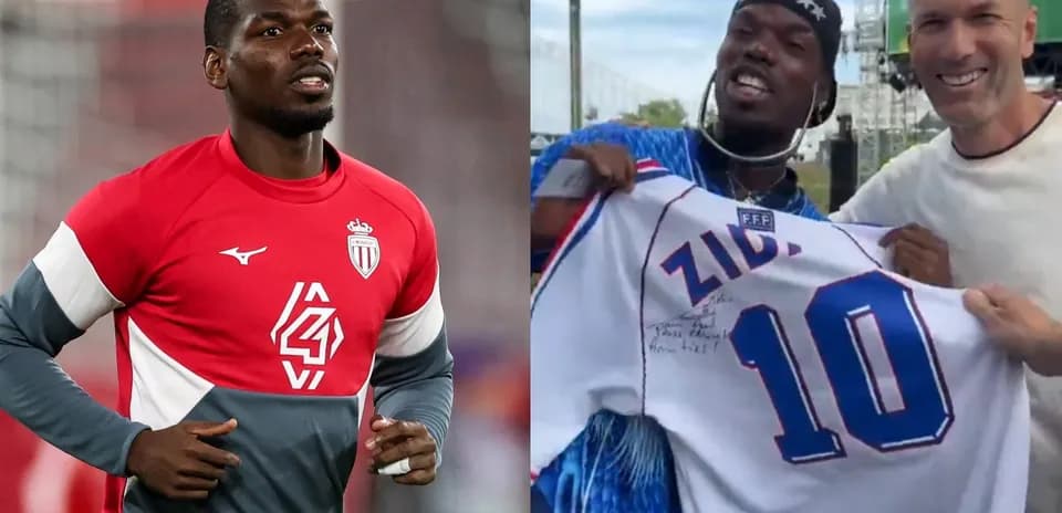 Paul Pogba entrenando y recibiendo camiseta firmada