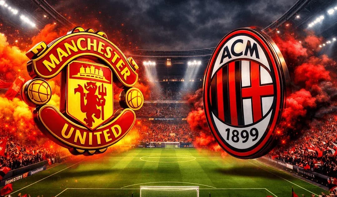 Logos de Manchester United y AC Milan en estadio