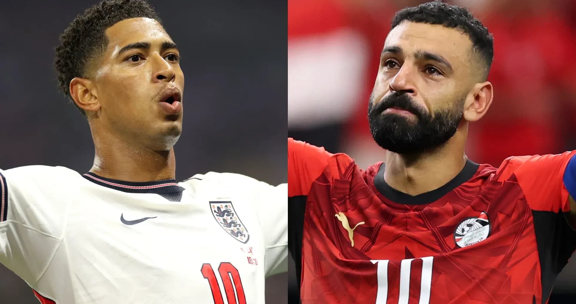 Jugadores de fútbol de Inglaterra y Egipto posando