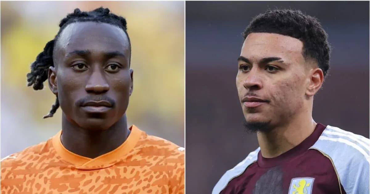 Dos jugadores en primer plano, uno con camiseta naranja