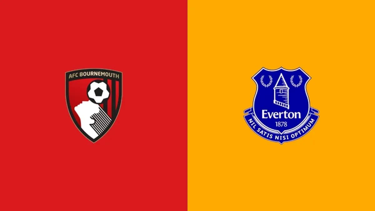 Logos de AFC Bournemouth y Everton en fondo colorido
