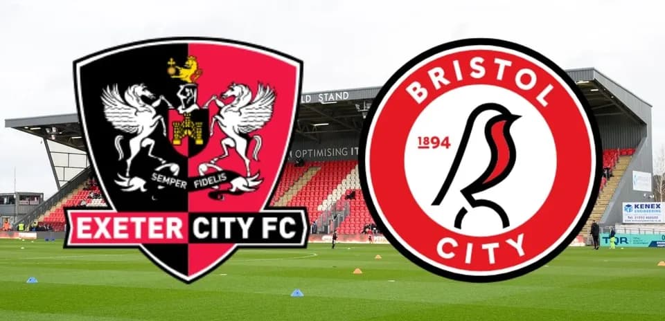 Logos de Exeter City y Bristol City en el estadio