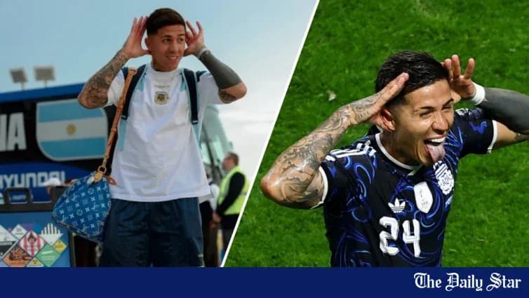 Jugador argentino celebrando y llegando al estadio