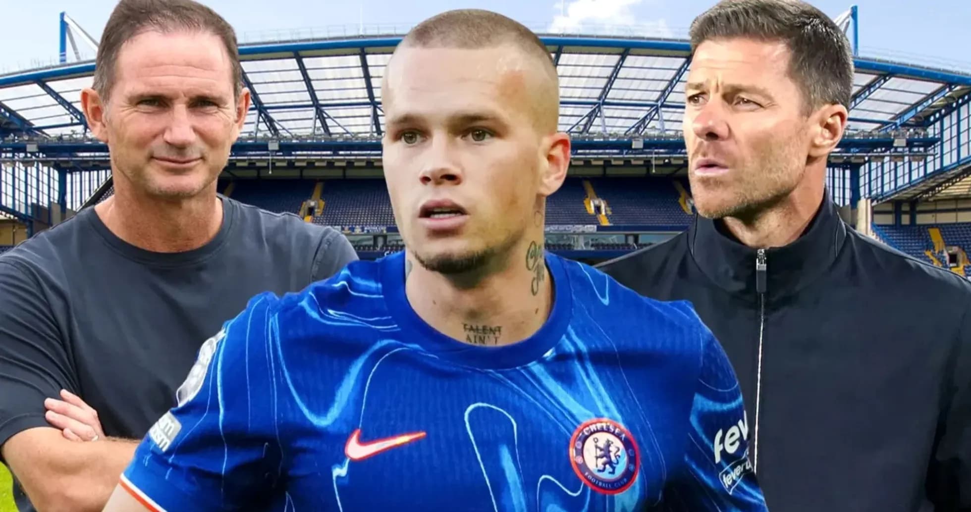 Tres hombres en el estadio de Chelsea