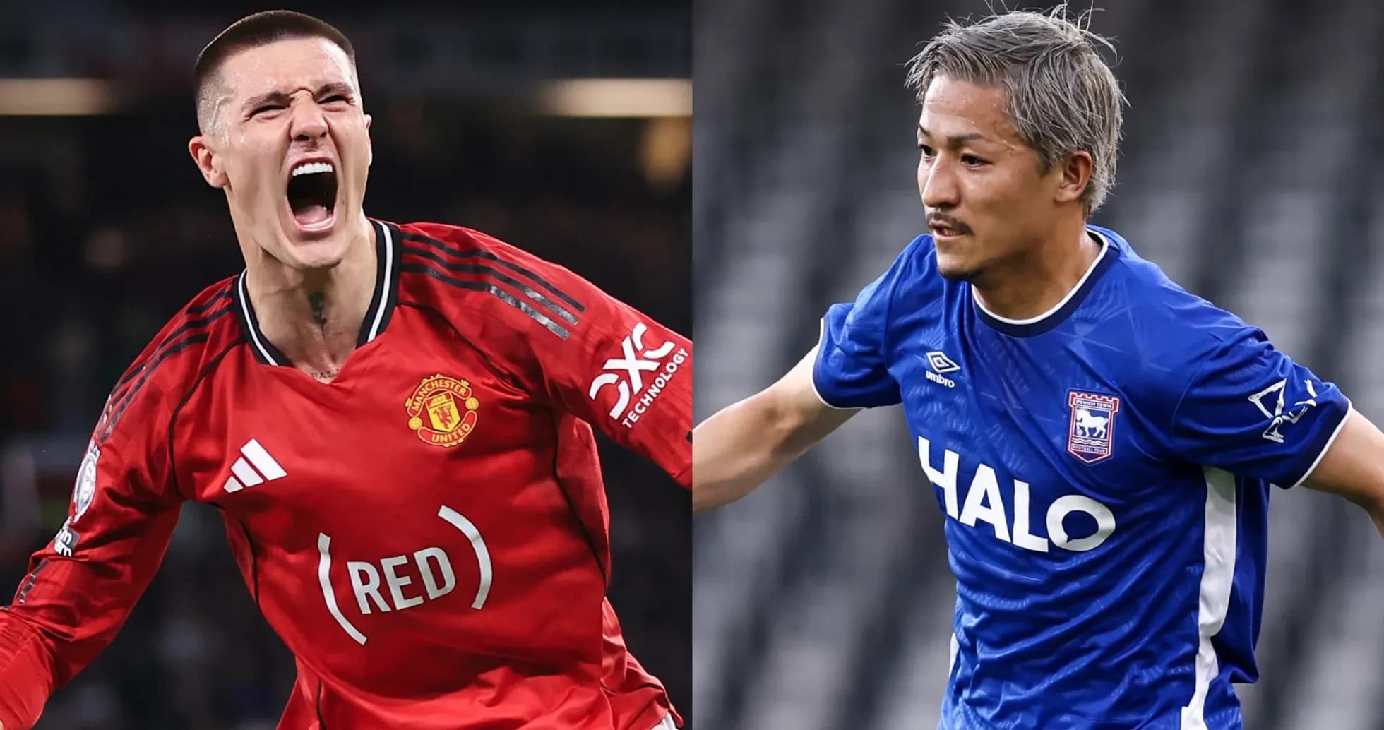 Jugadores de Manchester United e Ipswich en acción Jugadores de Manchester United e Ipswich en acción