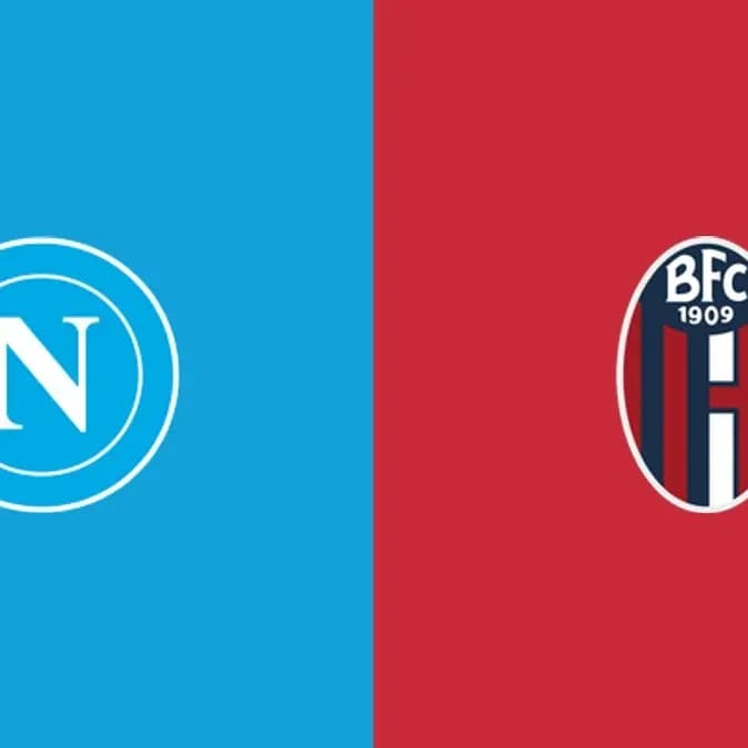 Logos de Napoli y Bologna en fondo azul y rojo Logos de Napoli y Bologna en fondo azul y rojo