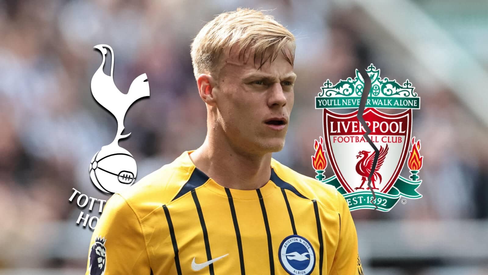 Jugador de Brighton con logotipos de Tottenham y Liverpool Jugador de Brighton con logotipos de Tottenham y Liverpool