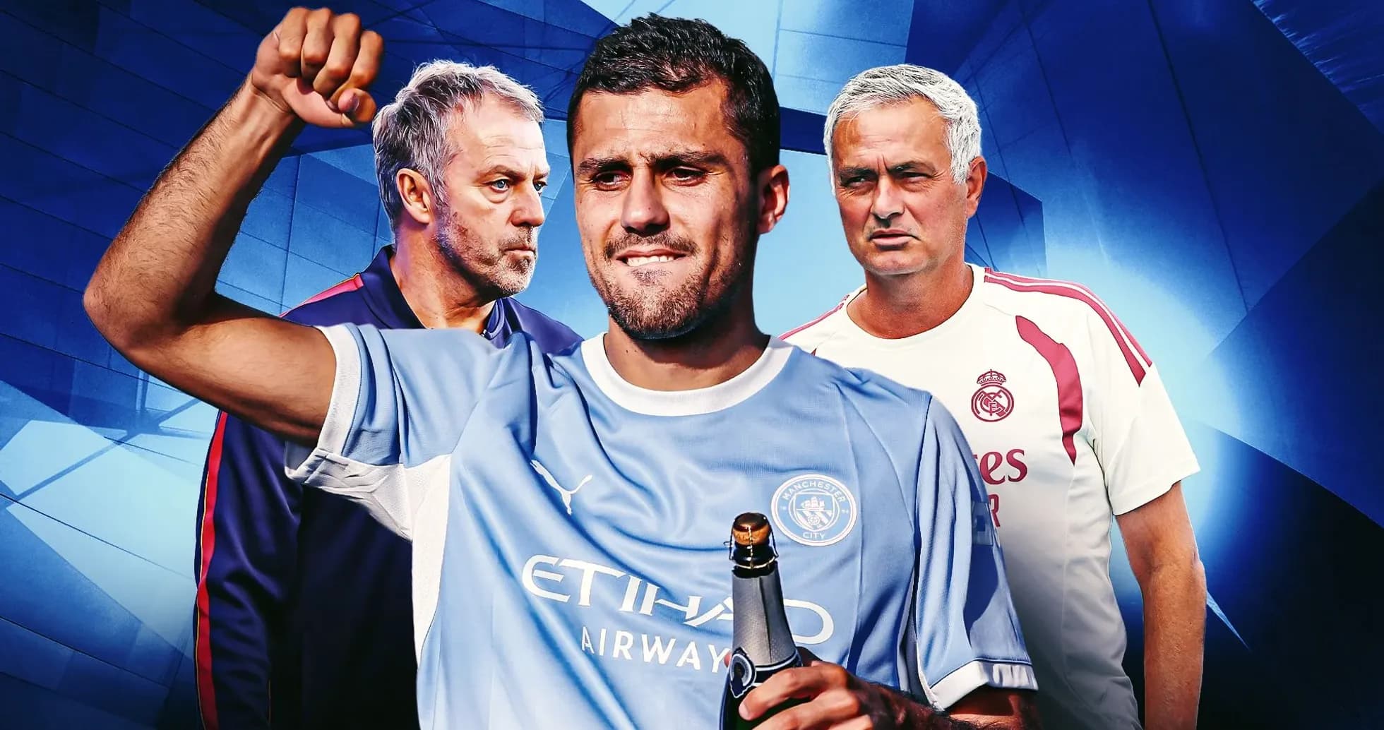 Jugador con botella de champán y entrenadores detrás Jugador con botella de champán y entrenadores detrás