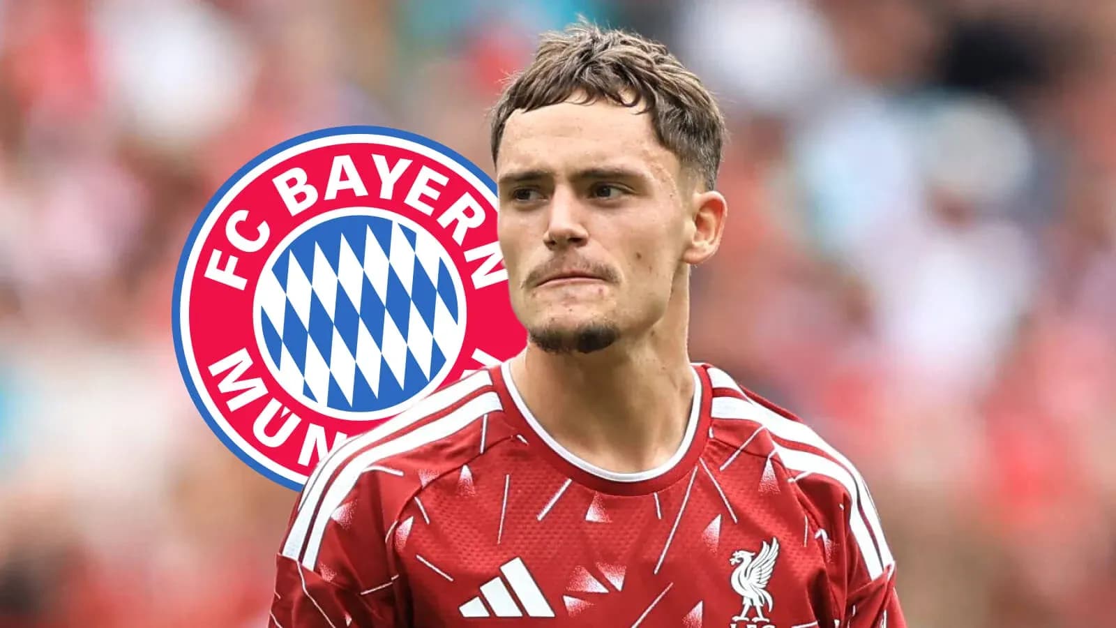 Jugador de Liverpool en partido con logo de Bayern Jugador de Liverpool en partido con logo de Bayern