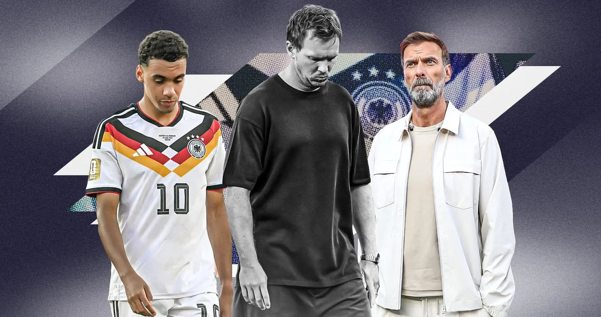Tres personas en fondo gráfico relacionado con fútbol Tres personas en fondo gráfico relacionado con fútbol