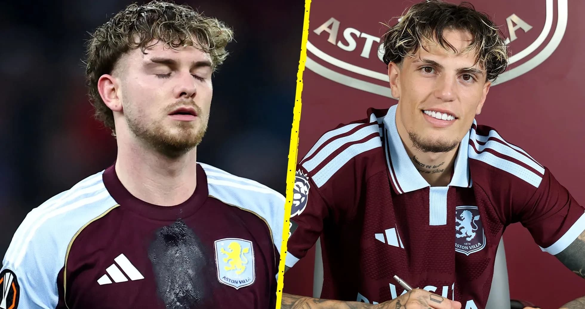 Jugador de Aston Villa durante partido y firma de contrato Jugador de Aston Villa durante partido y firma de contrato
