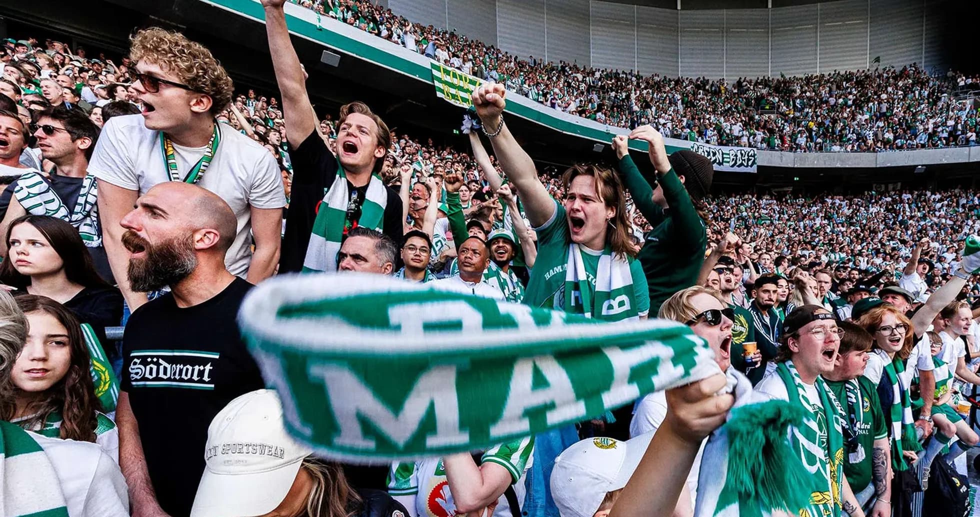 Aficionados animando a Hammarby FF en el estadio Aficionados animando a Hammarby FF en el estadio