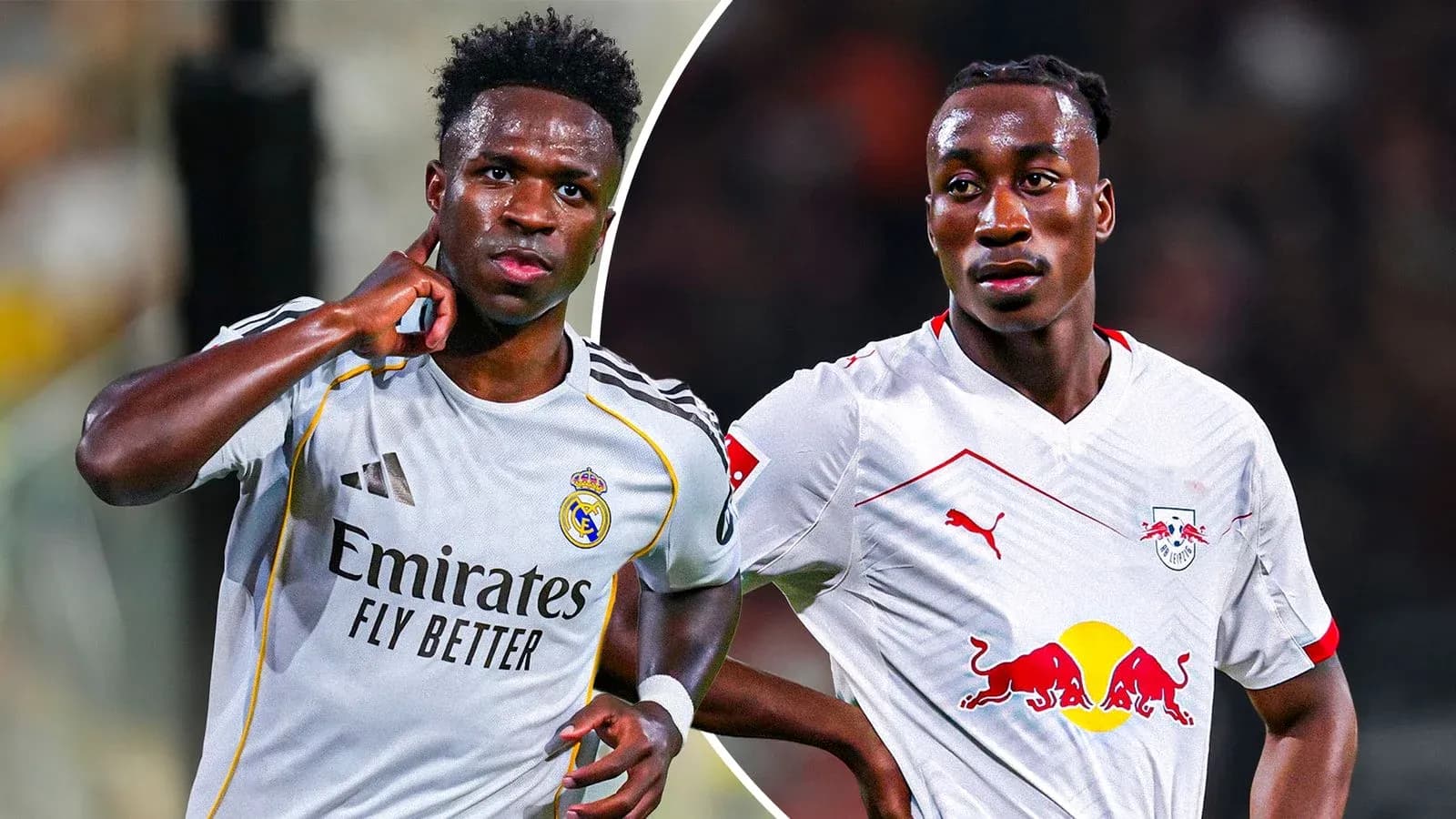 Vinícius Júnior y un jugador de RB Leipzig en acción Vinícius Júnior y un jugador de RB Leipzig en acción