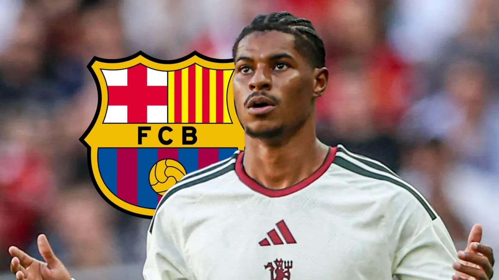 Jugador con camiseta blanca frente al logo del Barcelona Jugador con camiseta blanca frente al logo del Barcelona